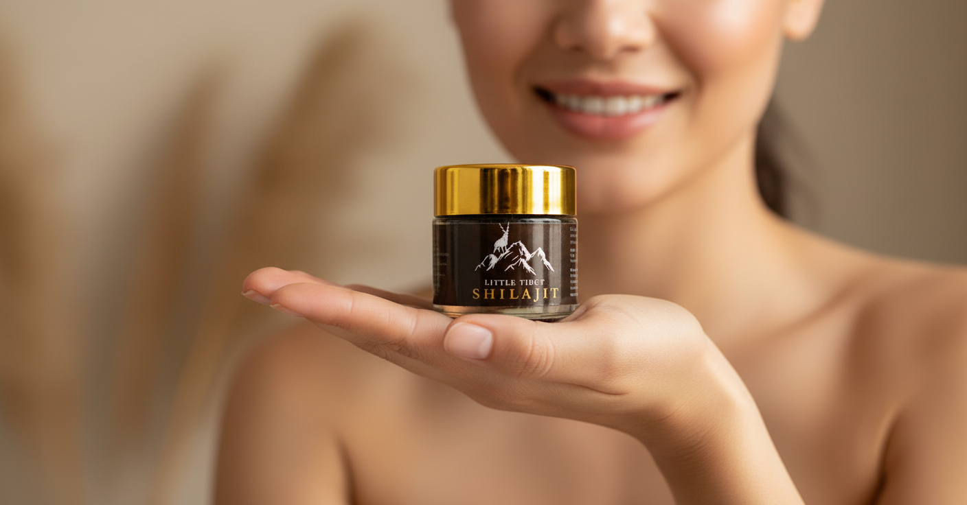 Female Model Holding Little Tibet Shilajit - Close-up